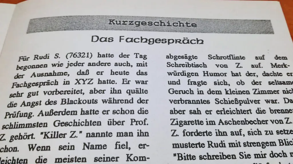 Studentenzeitung mit einer Kurzgeschichte von Karim Pieritz